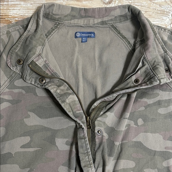 Democracy Women's Retro Bomber Utility Coat Zip/Snap Front Light Camo Jacket XL - Picture 4 of 8